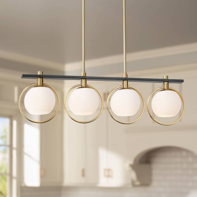 Possini Euro Design Carlyn Brass Black Linear Island Pendant Chandelier 33" Wide Modern White Glass Shade 4-Light LED Fixture for Dining Room Kitchen, 2 of 12