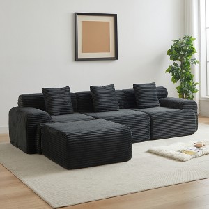 114'' Corduroy Boneless L-Shaped Sectional Sofas with Inlaid Structural Design, Three Throw Pillows, and Wider Backrest Design - 1 of 4