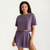 Anna-Kaci Lounge Women's Ribbed Pajama Set with Cropped Short Sleeve Top Crew Neckline and Elastic Waist Lounge Shorts - 2 of 4