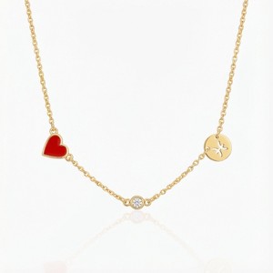 Inez Red Heart Necklace with Diamond & Zodiac Sign - 1 of 1