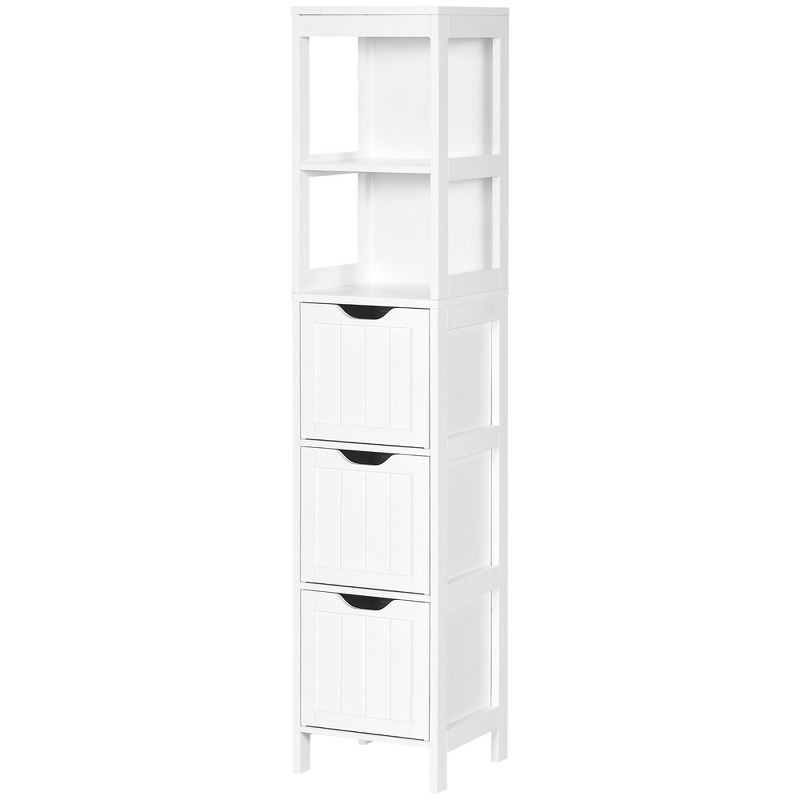 kleankin Tall Bathroom Cabinet, Slim Bathroom Storage Cabinet, Narrow Floor Cabinet with 3 Drawers and 2 Open Shelves, Linen Tower for Small Space, 4 of 7