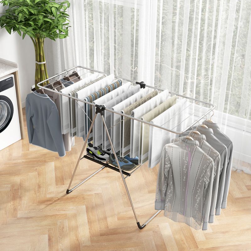 Collapsible Clothes Drying Rack 2-Level Folding Aluminum Drying Rack w/ Height-Adjustable Wings Bottom Shoe Rack, 2 of 10