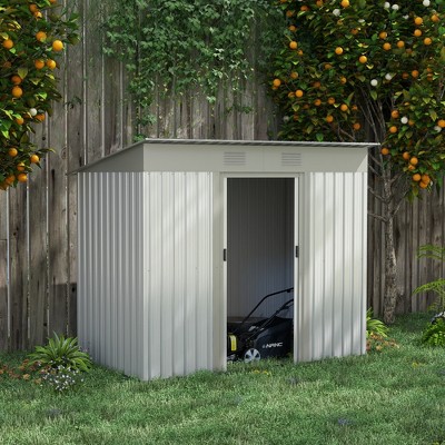 Gray Metal Garden Shed with Windows and Dual Locking Doors