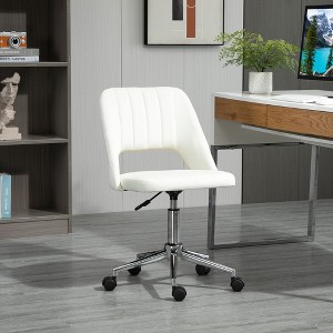 Vynxaria Modern Mid Back Office Chair with Velvet Fabric, Swivel Computer Armless Desk Chair with Hollow Back Design,White - 1 of 4