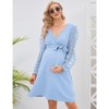 Coolmee Women's Maternity  Dot Long Sleeve Wrap Dress V Neck Fall Casual Boho Midi Dress Baby Shower Photoshoot with Belt - 3 of 4