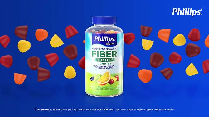 Phillips&#39;  Fiber Good Gummies, Prebiotic Fiber Supplement with Inulin Soluble Fiber - Fruit Flavored - 90ct, 2 of 5, play video