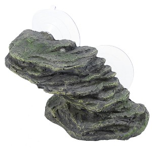 Unique Bargains Resin Tortoise Rock Turtle Basking Platform with Suction Cups 6.2"x3"x3.3" Gray Green 1 Pcs - 1 of 4