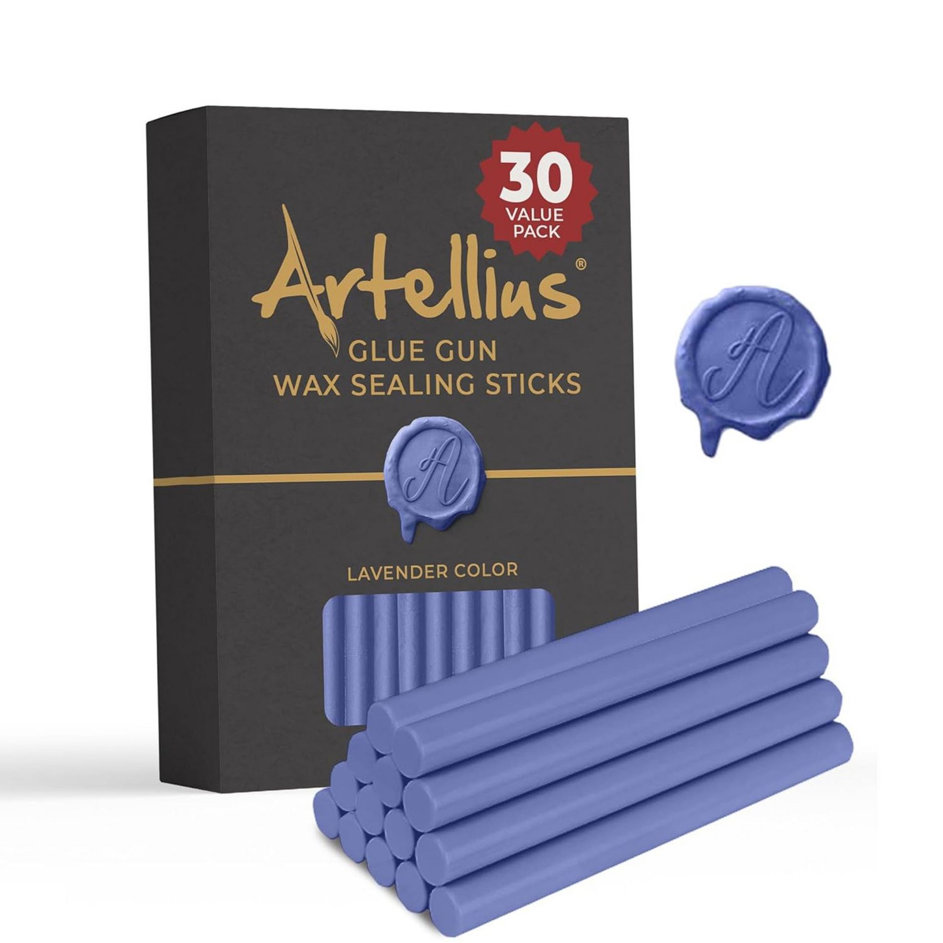 Artellius Premium Sealing Wax Sticks (Bulk 30 Pack) Wax Seal Glue Gun Sticks, Envelope Seal Wax for Stamp Seals - Lavender