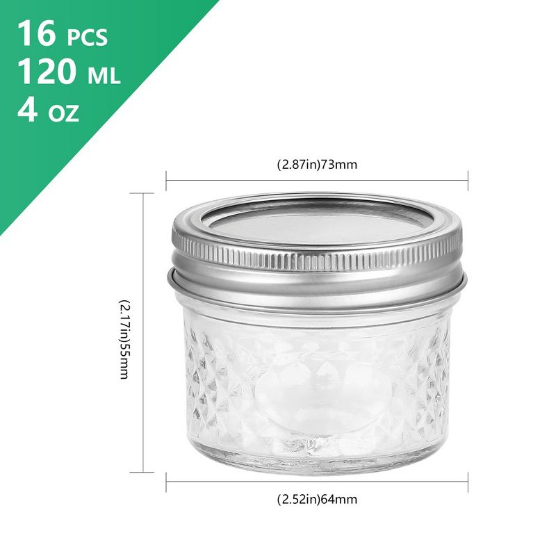 WhizMax Mini Mason Jars 4 oz - Set of 16, Small Glass Jars with Lids and Sealing Bands,Store Jar, 3 of 8