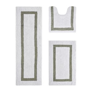 Hotel 3 PC Bath Rug 100% Premium Cotton Tufted Weave Two Tone Reversible Bathroom Rug, Super Soft Absorbent, Machine Washable Bath Mat - 1 of 4