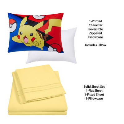 Kids' Pokemon Pikachu Pillow with Bonus Solid Sheet Set