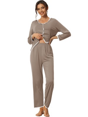 Contrast Lace Lounge Set, Long Sleeve Off Shoulder Top & Elastic Waistband  Pants, Women's Loungewear & Sleepwear