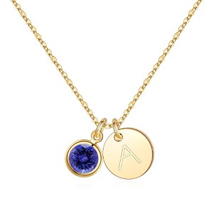 Turandoss Dainty Gold Disc Initial Necklace for Women Girls, Blue Tanzanite December Birthstone Necklaces for Her, Birthday Gifts for Wife Mom Girls - 1 of 1