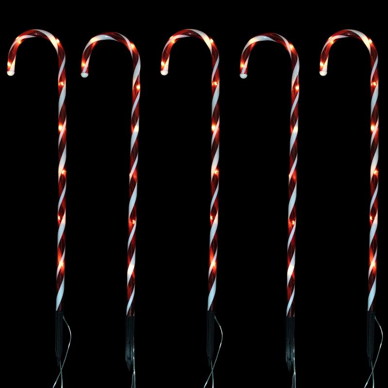 Northlight Set of 5 Red Lighted Candy Cane Christmas Lawn Stakes 28" - Battery Operated, 3 of 4