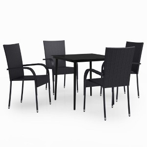 vidaXL Garden Dining Set Black PE rattan, powder-coated steel, glass - 31.5" table length Black 4 - 1 of 4