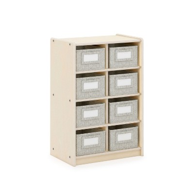 Natural Wood 8-Cubby Kids' Storage Organizer with Fabric Bins