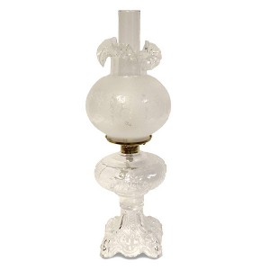 Lehman's Princess Feather Oil Lamp - Historical Design with Glass Lamp, Brass Burner, 12" Chimney, Etched Ball Glass Shade, 22 Inches High - 1 of 3