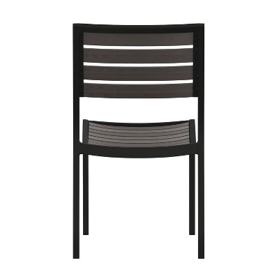 Gray Faux Teak and Aluminum Outdoor Patio Chairs, Set of 2