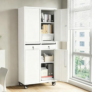 Heavy Duty 73 Inch Metal Storage Cabinet with Wheels, Locking Doors, 2 Drawers, and Adjustable Shelves for Garage, Workshop - 1 of 4