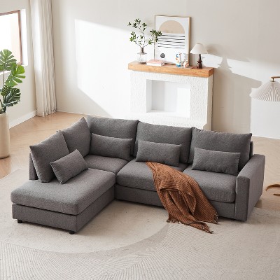 GDFStudio Bloor Modern 100.2" L-shaped Linen Upholstered Sofa with Ottoman
