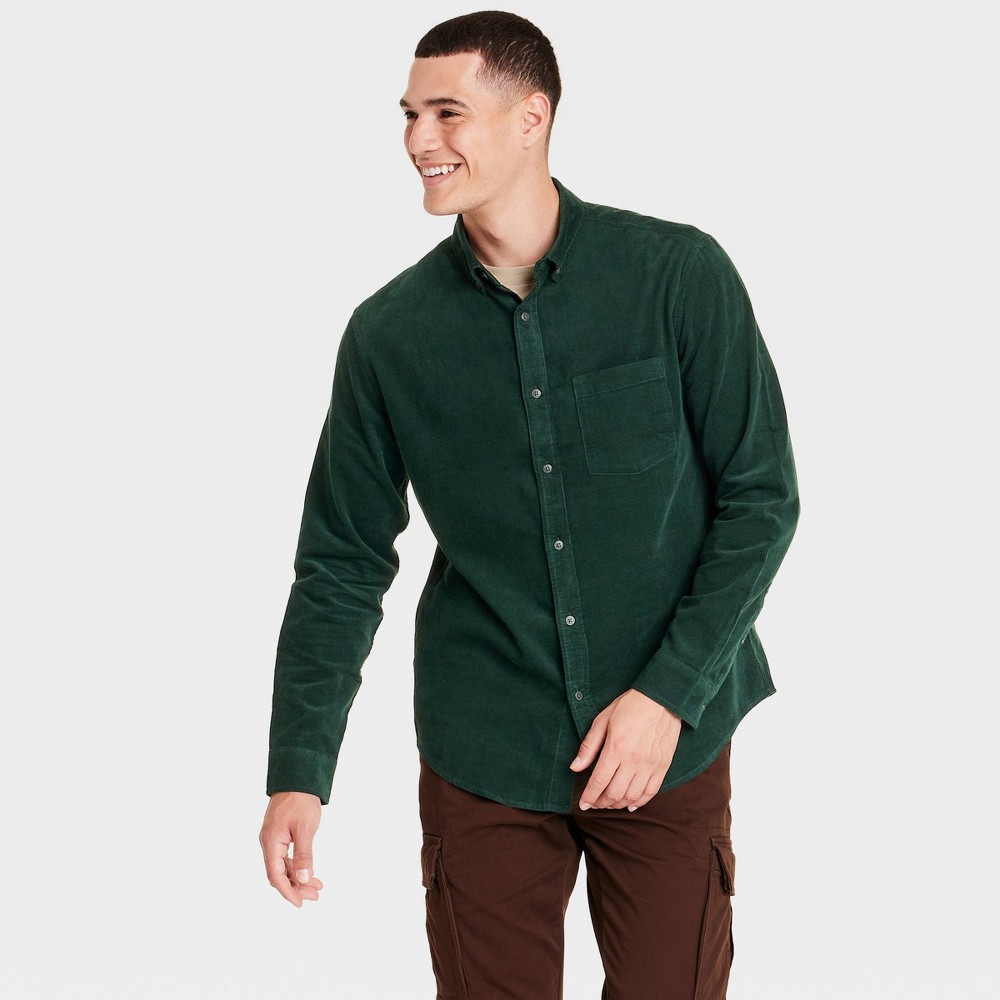 Men's Long Sleeve Mid-Weight Corduroy Button-Down Shirt - Goodfellow & Co™ Green S -  90787178