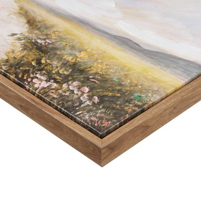Peaceful River Abstract Landscape Canvas Painting in Brown Frame