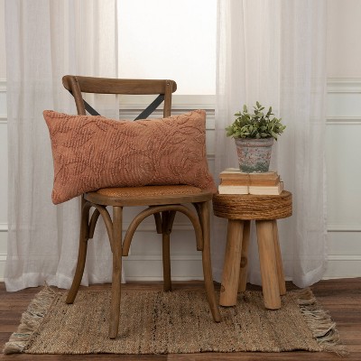 Terracotta Botanical Cotton Lumbar Pillow with Woven Texture