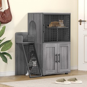 Whizmax Cat Litter Box Enclosure with Platform, Double Layer Cat Litter Hidden Furniture, Hidden Cat Litter Box Enclosure, Cat House - 1 of 4