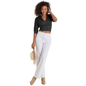 VENUS Womens V-Neck Puff Sleeve Top  -  XL, Black - 1 of 4