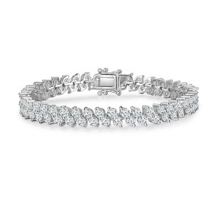 Guili Sterling Silver CZ Icicle Cluster Double Row Tennis Bracelet in White, Gold, or Rose Gold – Sparkling & Elegant for Everyday Wear. - 1 of 3
