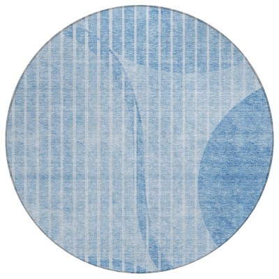 Denim Blue And Sky Blue Striped Washable Indoor Outdoor Area Rug