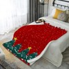 1-Pack Red Fleece Blanket with Green Pine Tree & Snowflake Christmas Pattern, White Dots & Holly Berry Border, Christmas Gift. - 2 of 4