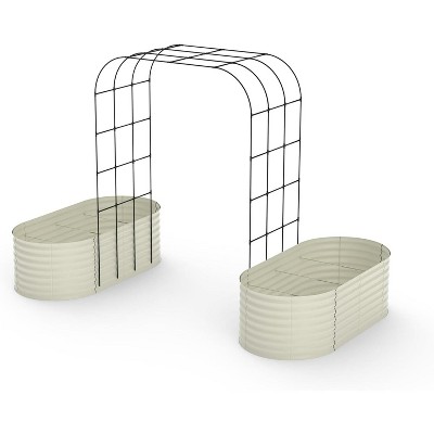 3 in 1 Raised Garden Bed with 85in Tall Arch Trellis for Climbing Plants, Galvanized Planter Garden Box Outdoor for Gardening