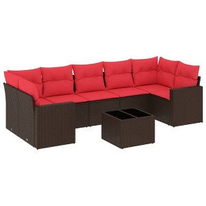 vidaXL 8 Piece Patio Sofa Set with Cushions Brown and Red Poly Rattan - 1 of 4