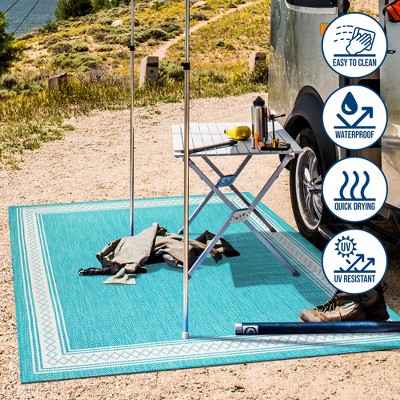 Aqua and Light Gray Reversible Diamond Synthetic Area Rug