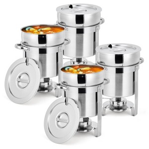 11-Quart Commercial Stainless Steel Round Insulated Saucepan with Pot Body, Lid and Fuel Rack, Suitable for Parties, Catering, and Buffets - 1 of 4