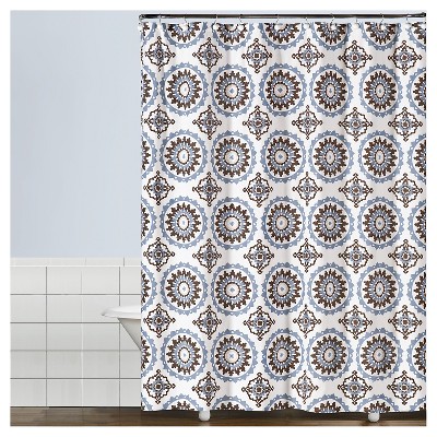 blue and brown shower curtain