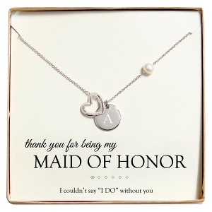 Monogram Maid of Honor Open Heart Charm Party Necklace - A, Women