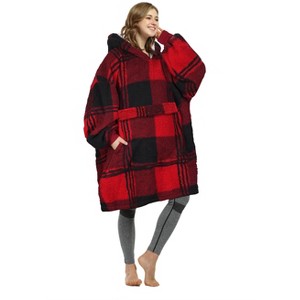 Women's Fuzzy Cozy Fleece Blanket Hoodie Sweatshirt, Super Soft Suggly Wearable Blanket Hoodie Woman, Gift for Her Him - Catalonia - 1 of 4