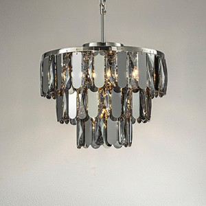ALOADECOR Dimmable Modern Smoked Crystal Chandelier Contemporary Round Polished Nickel Pendant Light Fixture for Dining Room - 1 of 4