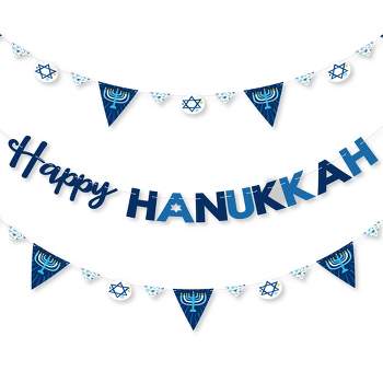 Big Dot of Happiness Hanukkah Menorah - Chanukah Holiday Party Letter Banner Decoration - 36 Banner Cutouts and Happy Hanukkah Banner Letters