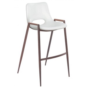 Faux Leather White Seat Barstool, 39"H Steel Frame with Walnut Finish, Set of 2 By Zuo Modern - 1 of 4