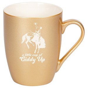 100 North Bucking Bronco 10 Ounce Vegas Gold Metallic Finish, Comfortably Fits Your Hands, New Bone China Coffee Tea Cup Mug, A Little Cup Of Giddy Up - 1 of 1