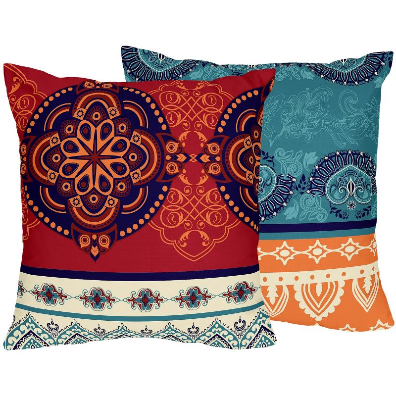 Sweet Jojo Designs Decorative Accent Throw Pillow Case Covers 18in. Each Red Boho Blue Orange 2pc, 3 of 6