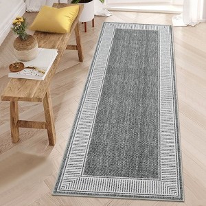 Modern Area Rugs Washable Bordered Floor Carpet, Foldable Contemporary Striped Indoor Mat, Non-Slip Low Pile Accent Rugs for Bedroom, Kitchen, Laundry - 1 of 4