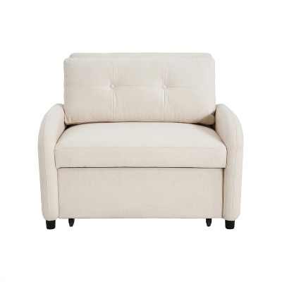 Beige Cotton Linen 3-in-1 Convertible Sleeper Sofa Chair