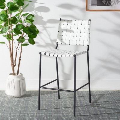 Bahari 21" White Leather and Black Metal Saddle Counter Stool