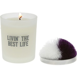 Pavilion Gift Company - Best Life - Purple & White - 5.5 oz - 100% Soy Wax Candle with Pom Pom Lid Scent: Tranquility - Flame Candles - 1 of 1