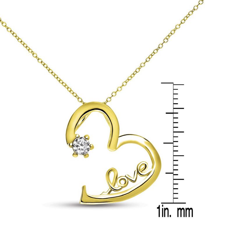 Guili Gold-plated Sterling Silver White Cubic Zirconia Heart 'LOVE' Necklace, 2 of 4