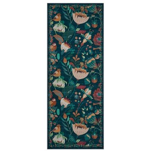 Coolmee Washable Large Rug for Bedroom Non Slip, Soft Boho Vintage Flower Birds Distressed Throw Carpet for Dinning Room Playroom, Black - 1 of 4